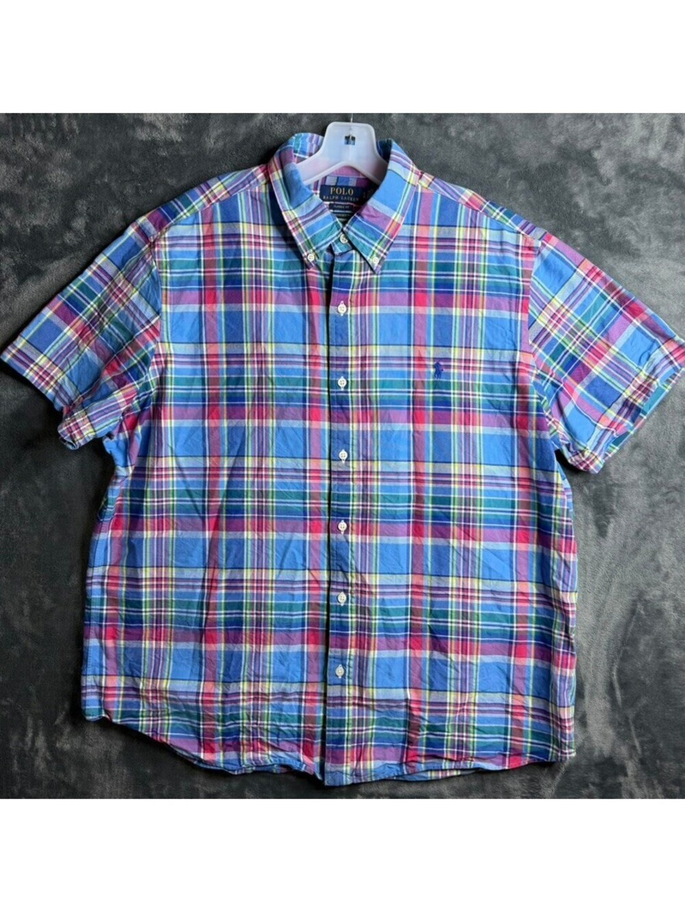 Polo Ralph Lauren Classic Fit Plaid Short Sleeve Button-Down Oxford Shirt Sz XL